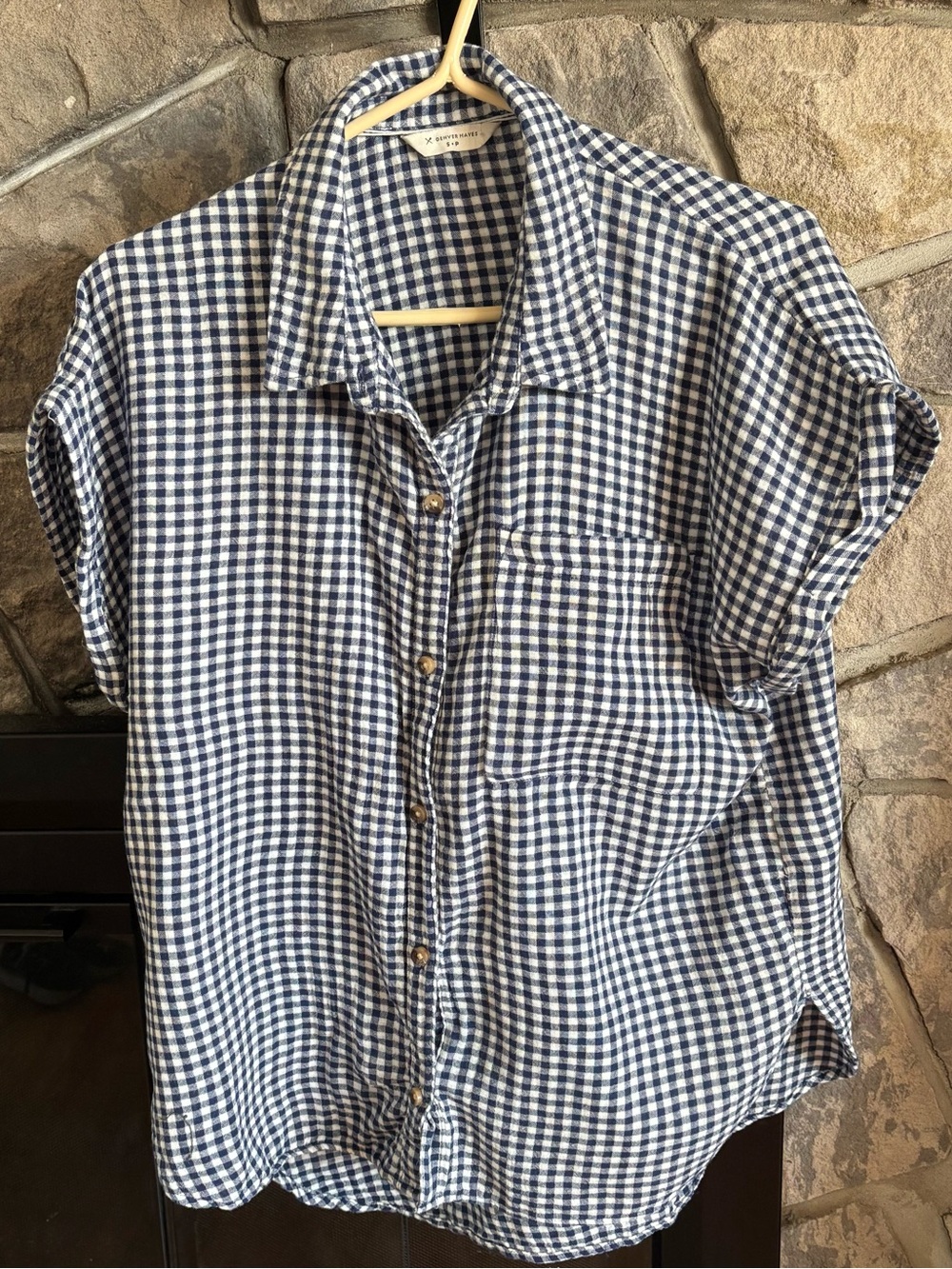Navy and White Gingham Button-Up Shirt